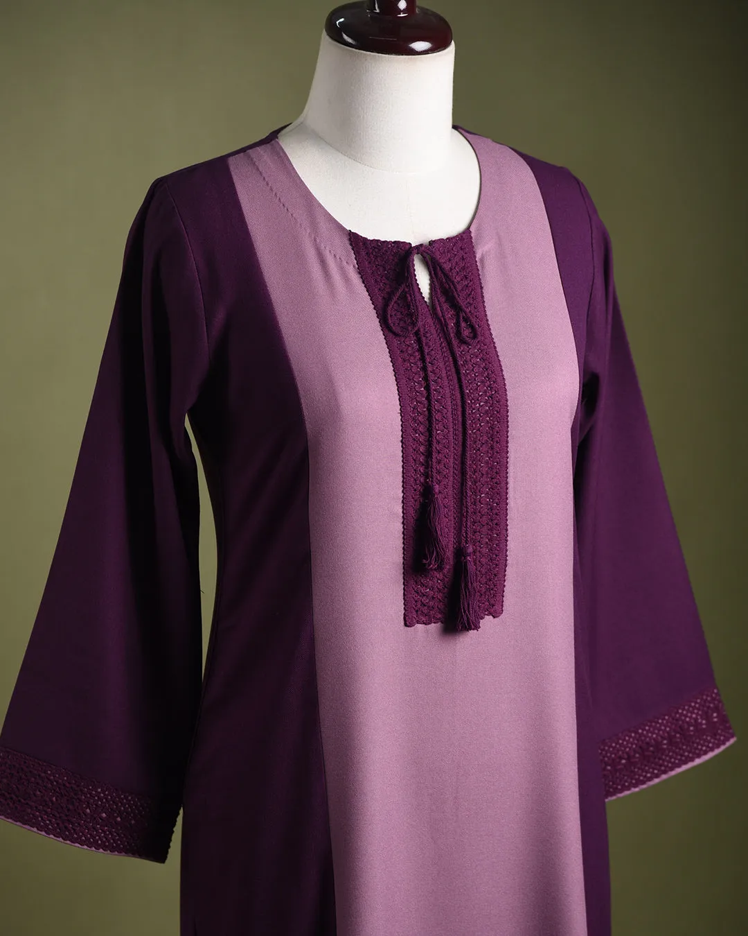 Lilac With Wine Winter Wear Wool Spun Blend Ready To Wear Kurta With Pant