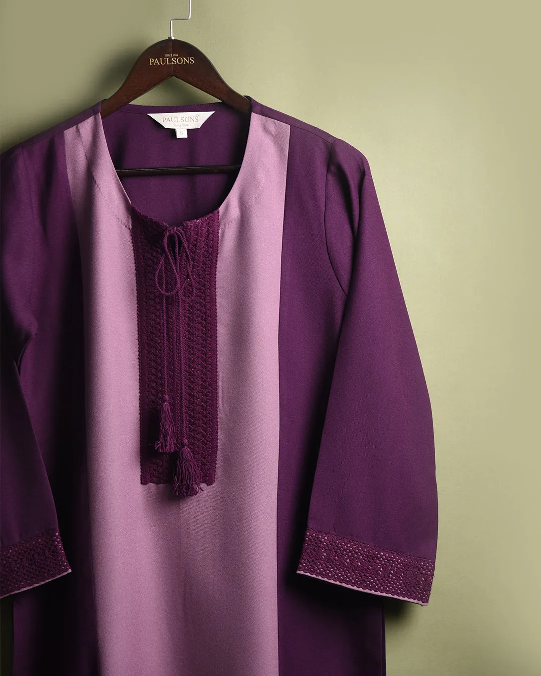 Lilac With Wine Winter Wear Wool Spun Blend Ready To Wear Kurta With Pant