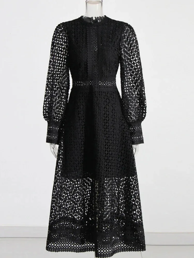 Lisa  Hollow Out High Waist Embroidery Dress