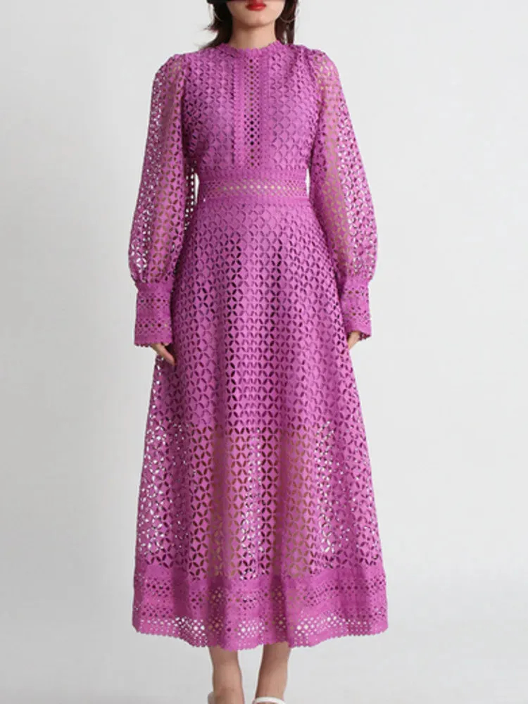 Lisa  Hollow Out High Waist Embroidery Dress