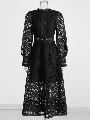 Lisa  Hollow Out High Waist Embroidery Dress