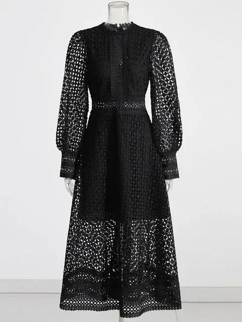Lisa  Hollow Out High Waist Embroidery Dress