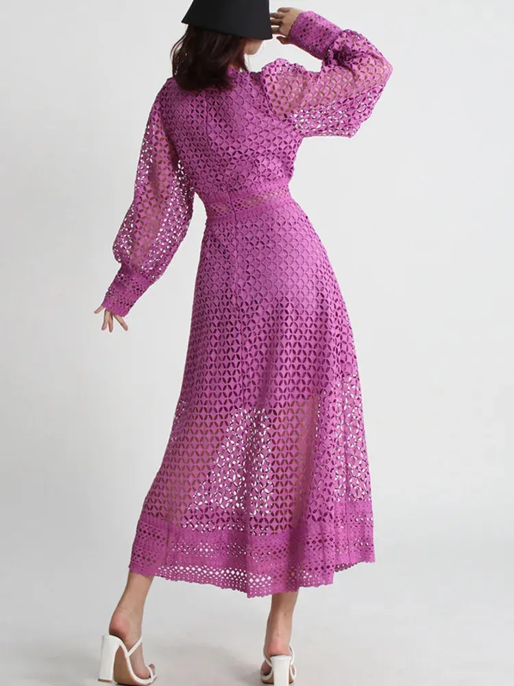 Lisa  Hollow Out High Waist Embroidery Dress