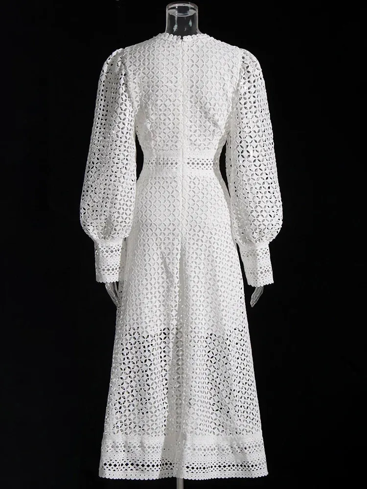 Lisa  Hollow Out High Waist Embroidery Dress