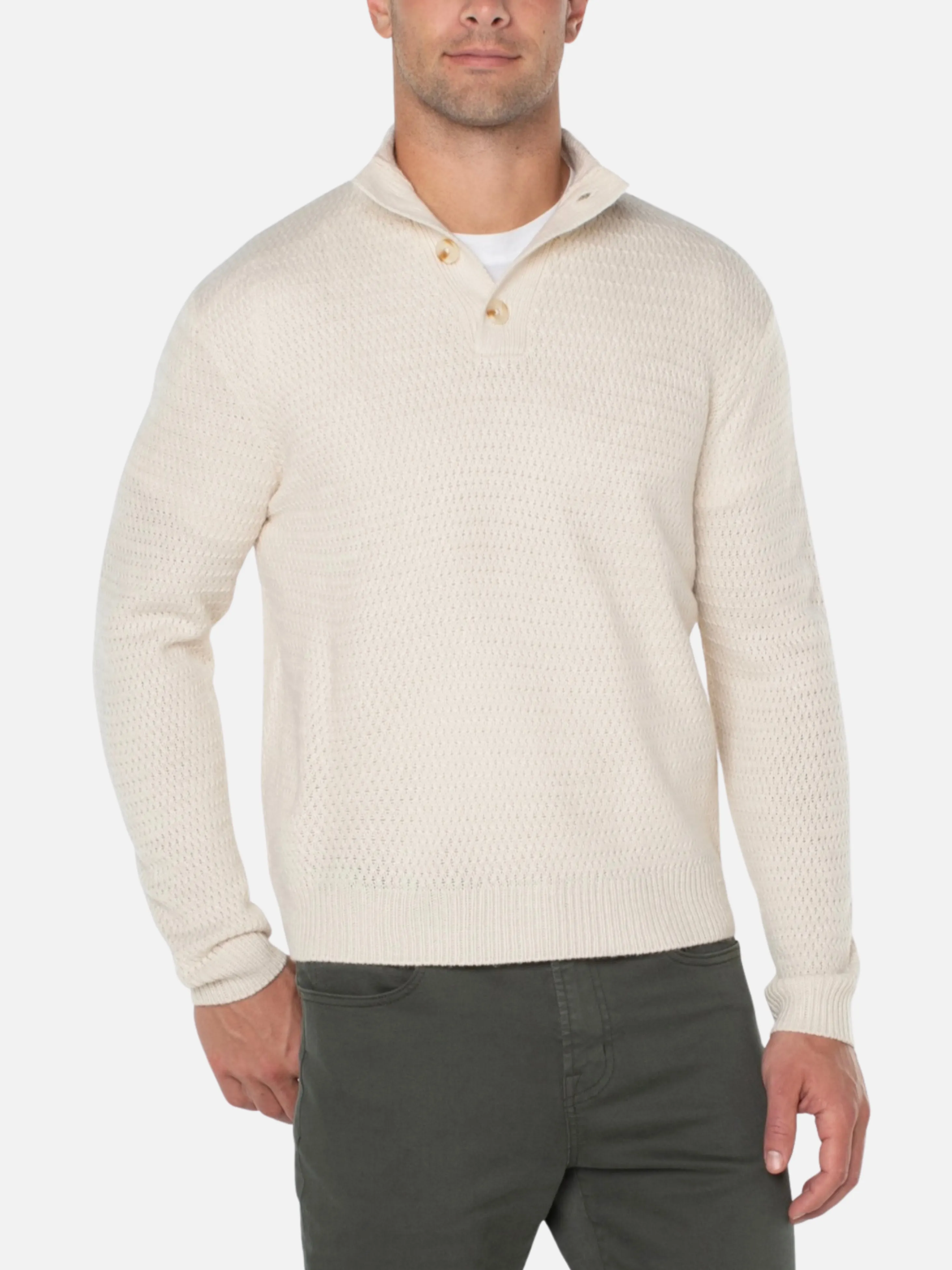 Liverpool Button Mock Neck Sweater - Cream