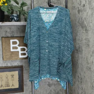 LOGO by Lori Goldstein Striated Sweater Knit Shrug & Tank Twinset Mystic Teal XL