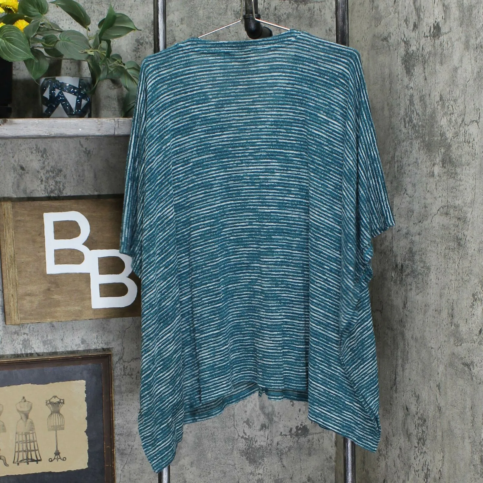 LOGO by Lori Goldstein Striated Sweater Knit Shrug & Tank Twinset Mystic Teal XL
