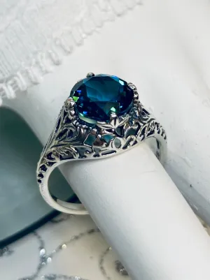 London Blue Topaz Ring, Natural or Simulated Blue Gemstone, Victorian Jewelry #D198