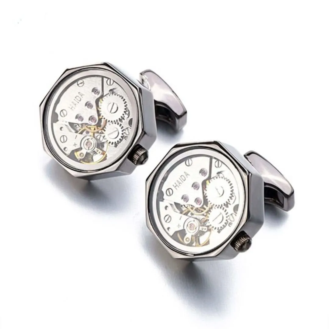 Luxury Silver Watch Movement Cufflinks