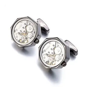 Luxury Silver Watch Movement Cufflinks