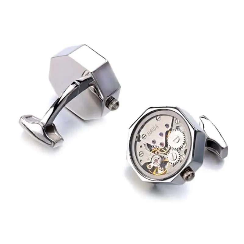 Luxury Silver Watch Movement Cufflinks