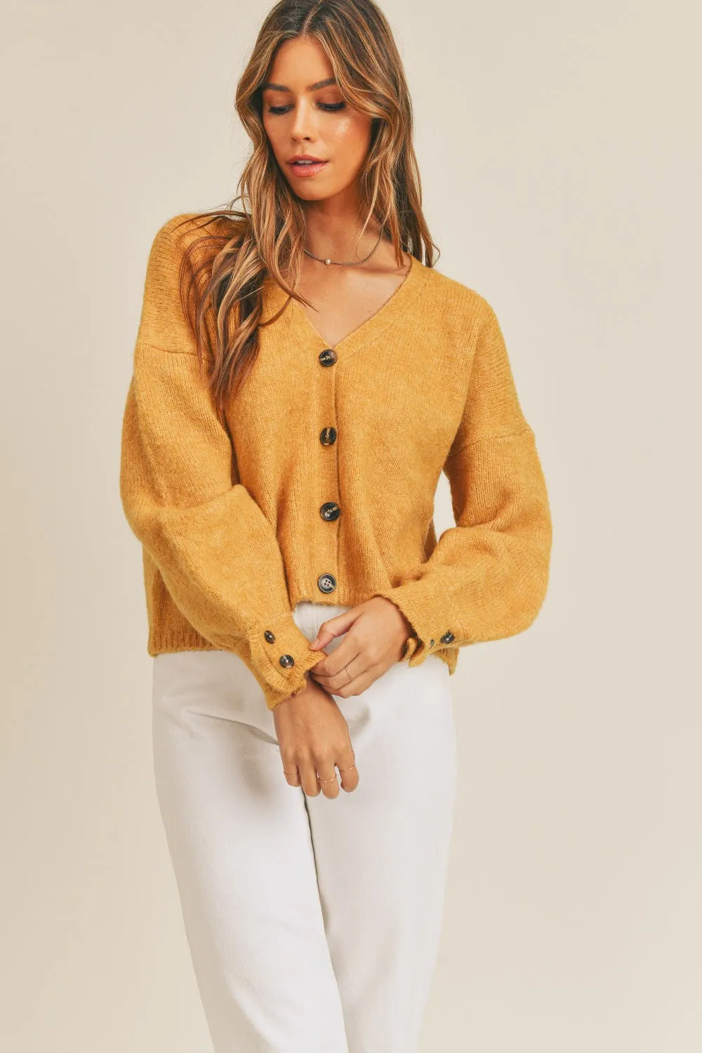 Mable All Buttoned Up Sweater Cardigan in Mustard