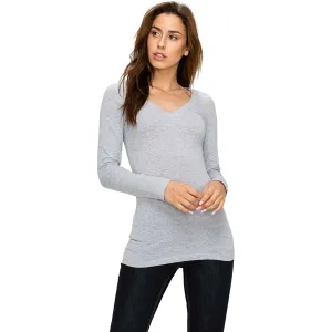 Made by Johnny Women's Stretch V Neck Long Sleeve Top Gray Medium