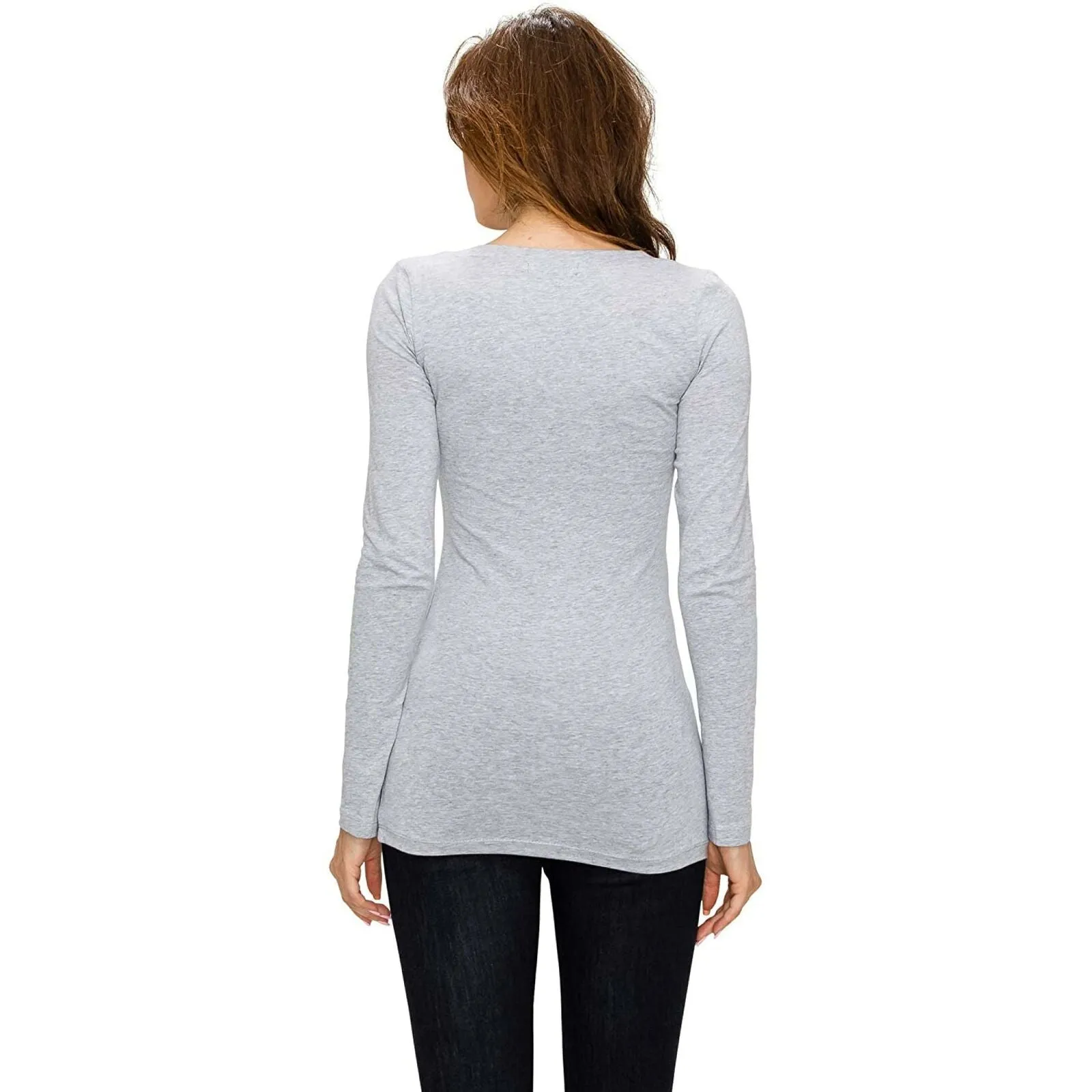 Made by Johnny Women's Stretch V Neck Long Sleeve Top Gray Medium
