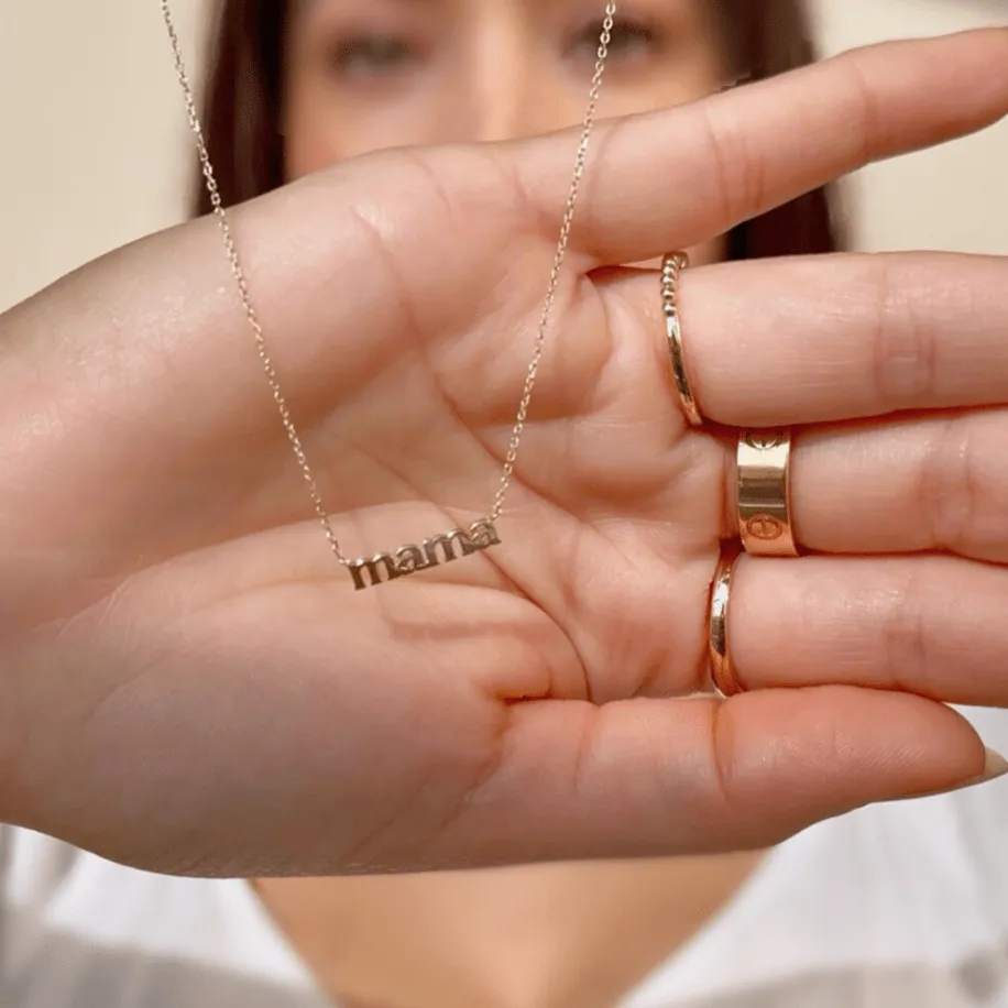 Mama Necklace in Solid 14k Gold