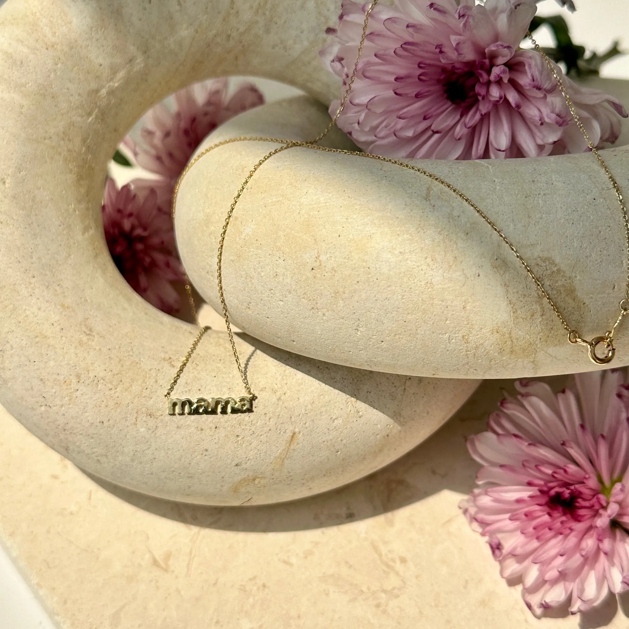 Mama Necklace in Solid 14k Gold