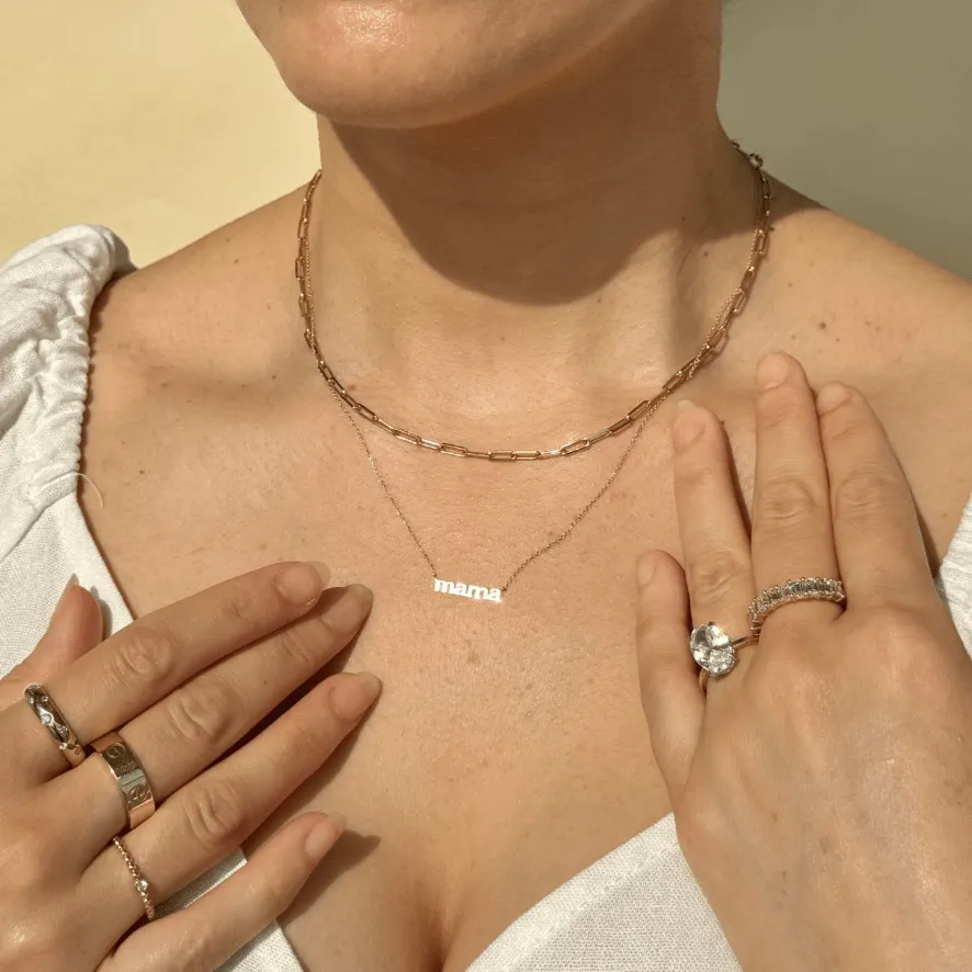 Mama Necklace in Solid 14k Gold
