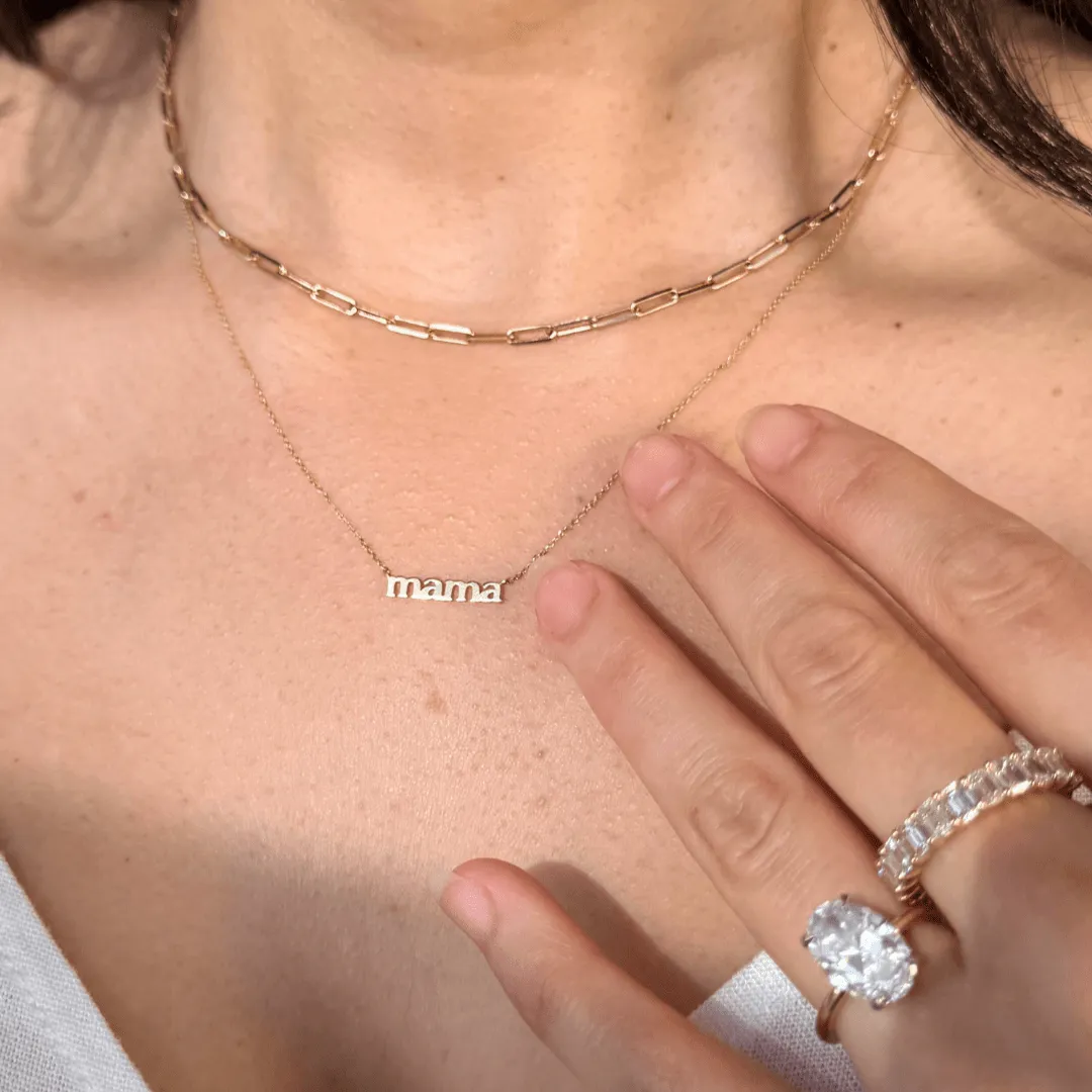 Mama Necklace in Solid 14k Gold