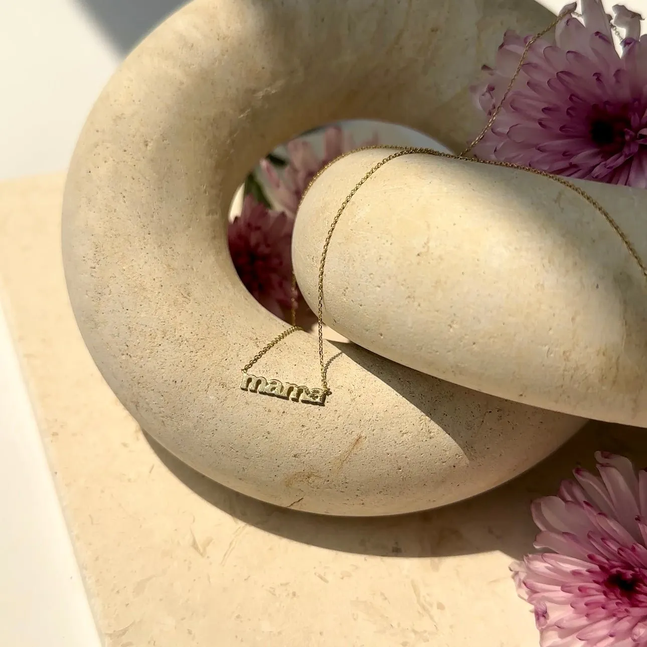 Mama Necklace in Solid 14k Gold