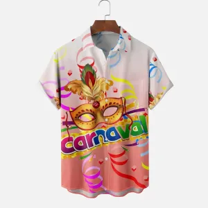 Mardi Gras Carnival Mask Chest Pocket Casual Shirt