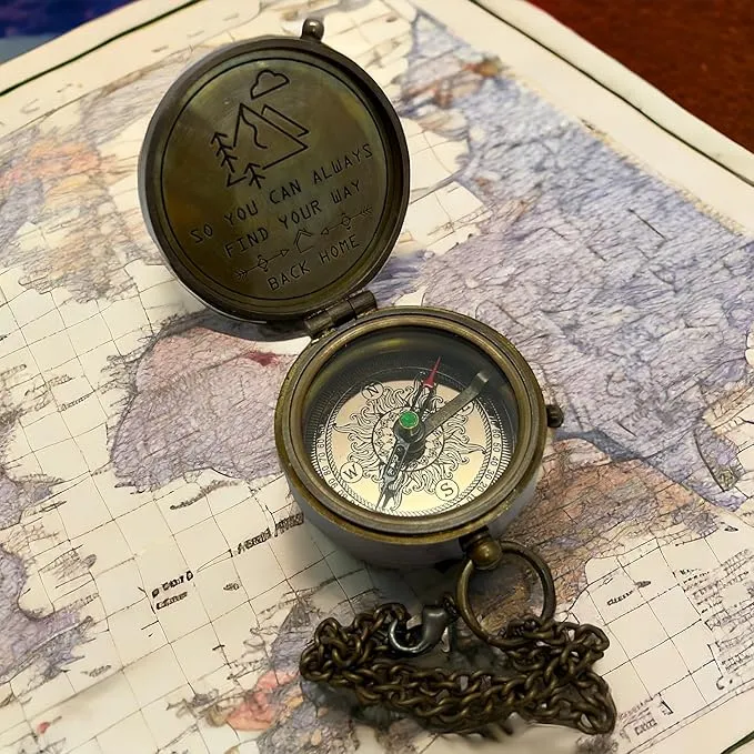 Maritime Brass Compass with case handamde Engraved Camping Pocket Style Compass for Her/Him