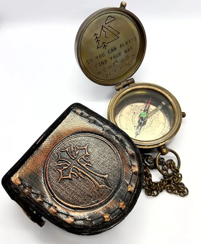 Maritime Brass Compass with case handamde Engraved Camping Pocket Style Compass for Her/Him