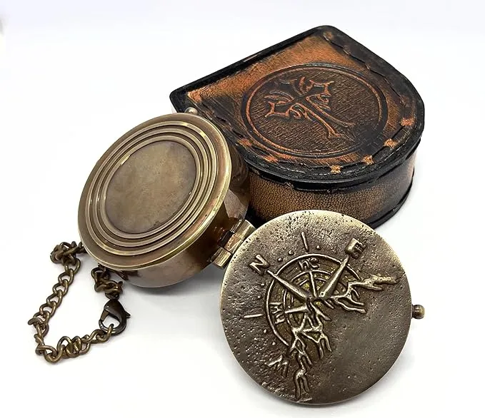 Maritime Brass Compass with case handamde Engraved Camping Pocket Style Compass for Her/Him