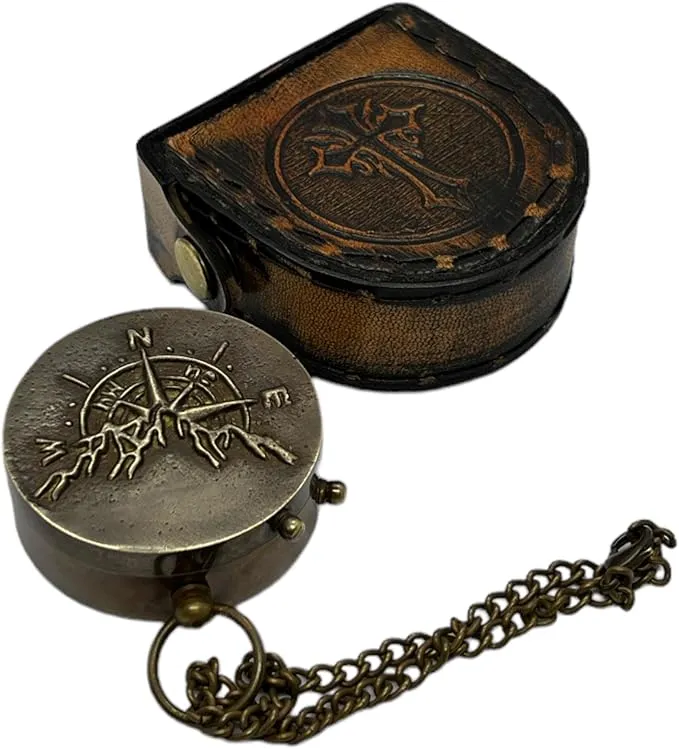 Maritime Brass Compass with case handamde Engraved Camping Pocket Style Compass for Her/Him