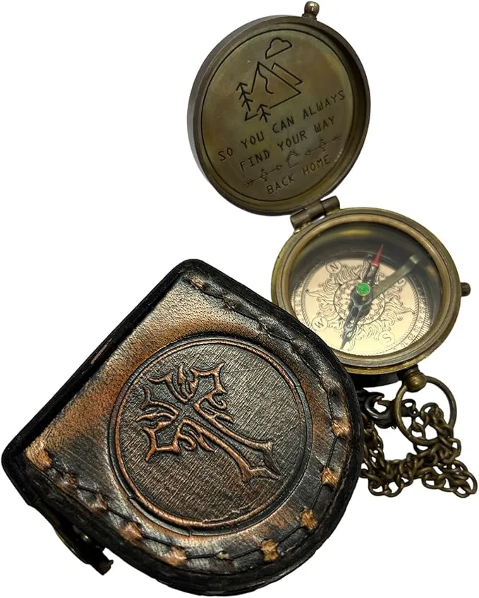 Maritime Brass Compass with case handamde Engraved Camping Pocket Style Compass for Her/Him