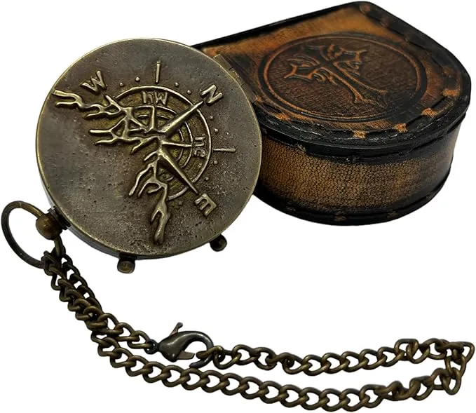 Maritime Brass Compass with case handamde Engraved Camping Pocket Style Compass for Her/Him