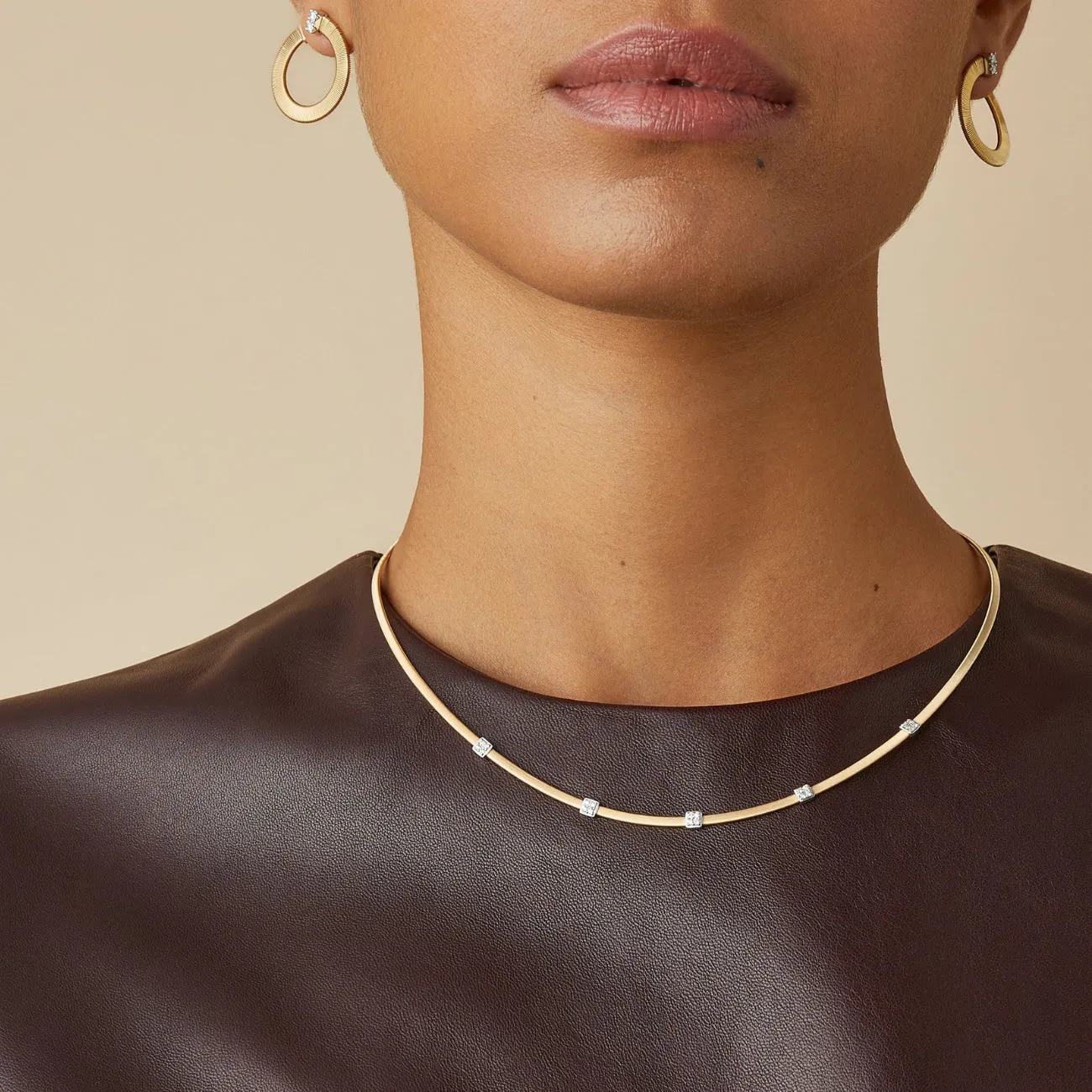 Masai 18K Yellow Gold Coil 5 Station Diamond Collar Necklace