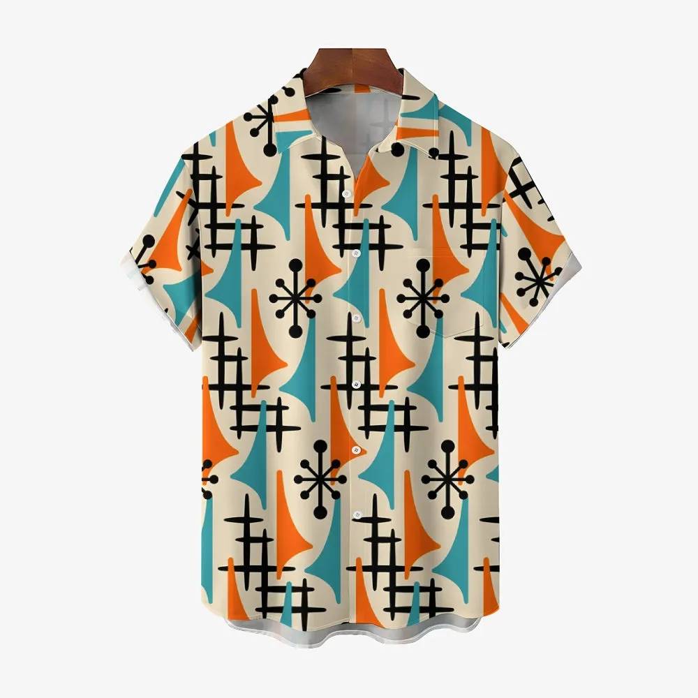 Men Casual Geometric Short Sleeve Shirt 2408010038