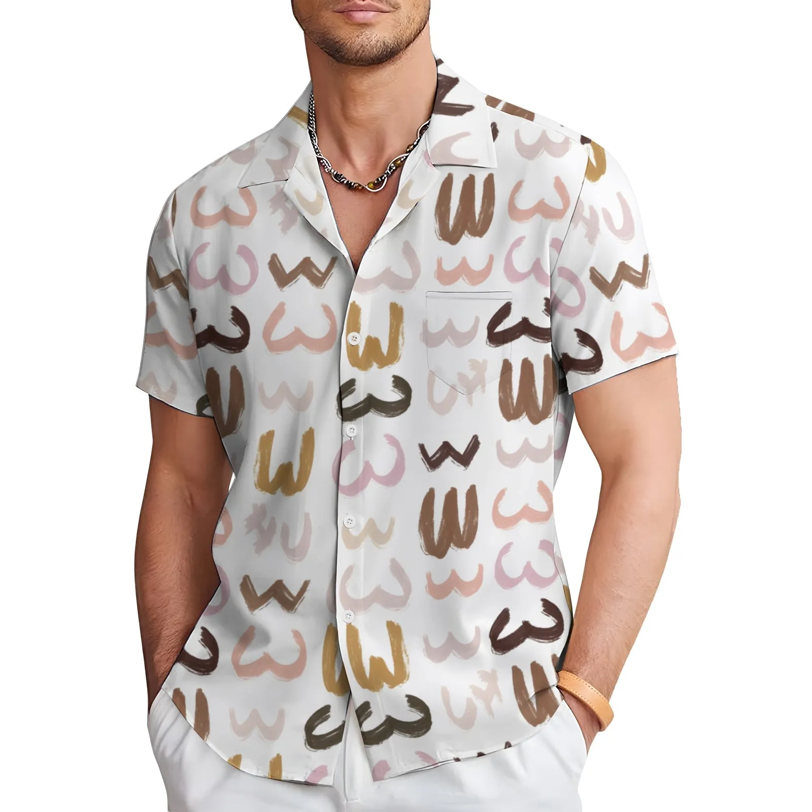 Men's Abstract Print Casual Short Sleeve Shirt 2404001295