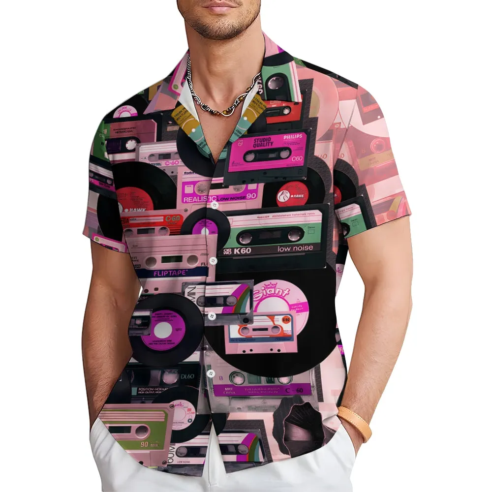 Men's All Over Tape Pattern Casual Short Sleeve Shirt 2306101724