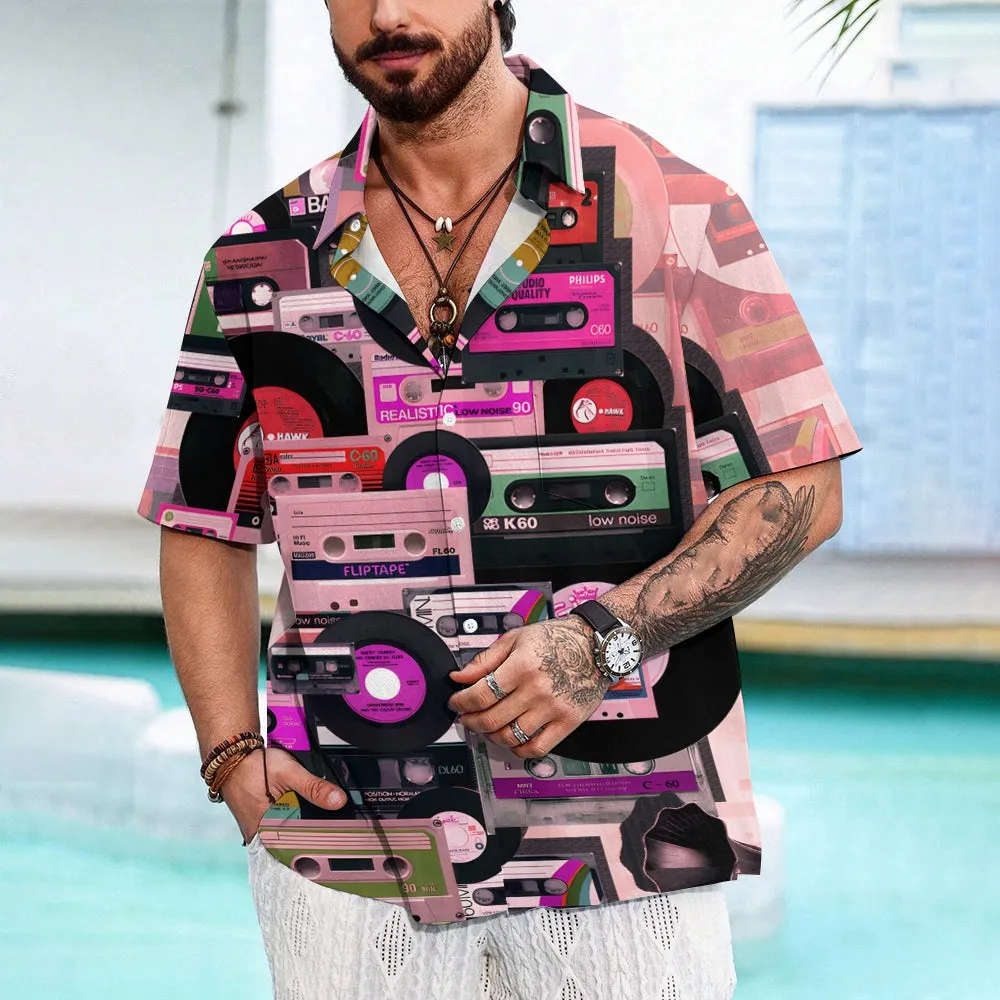 Men's All Over Tape Pattern Casual Short Sleeve Shirt 2306101724