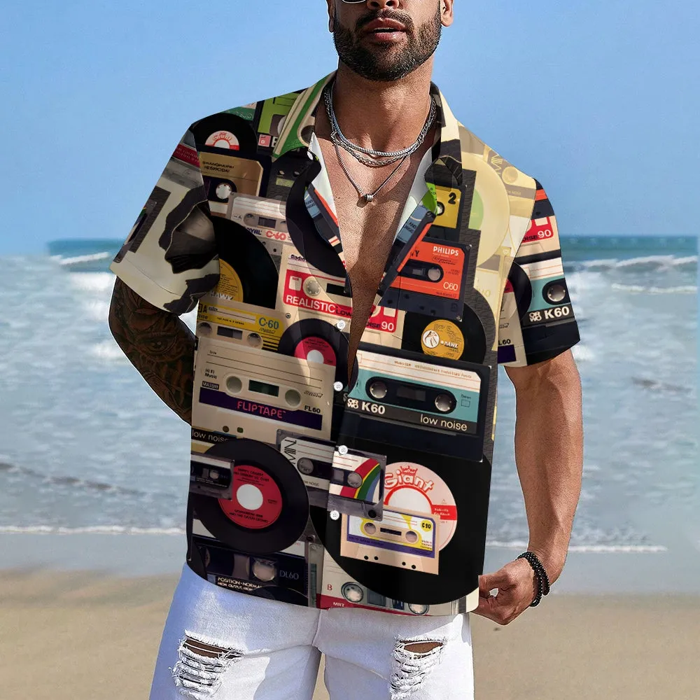 Men's All Over Tape Pattern Casual Short Sleeve Shirt 2306101724