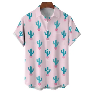 Men's Cactus Pink Casual Short Sleeve Shirt 2402000327