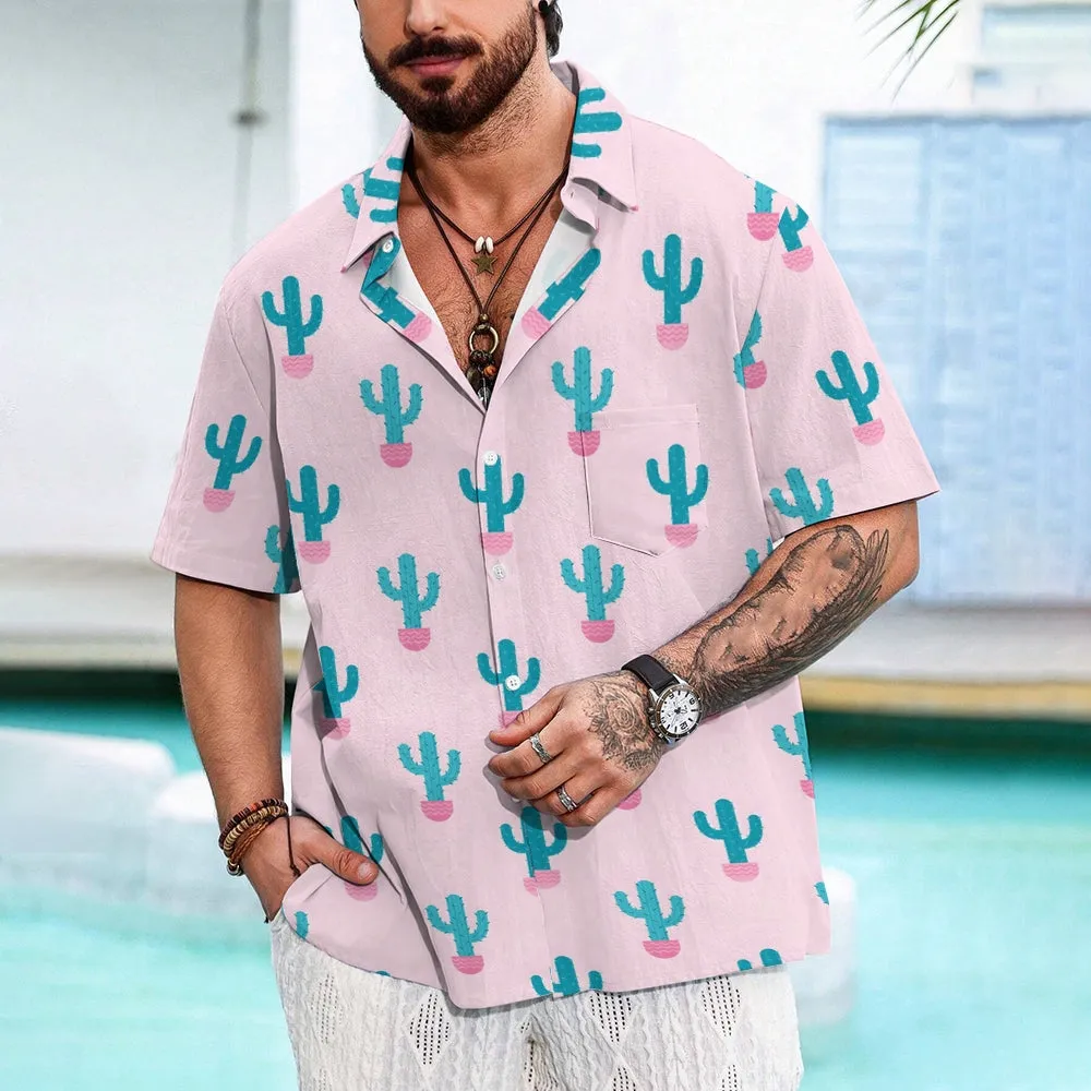 Men's Cactus Pink Casual Short Sleeve Shirt 2402000327