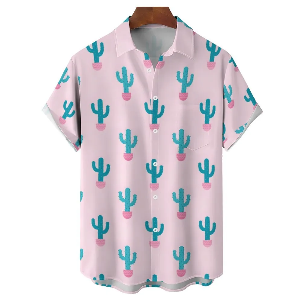 Men's Cactus Pink Casual Short Sleeve Shirt 2402000327