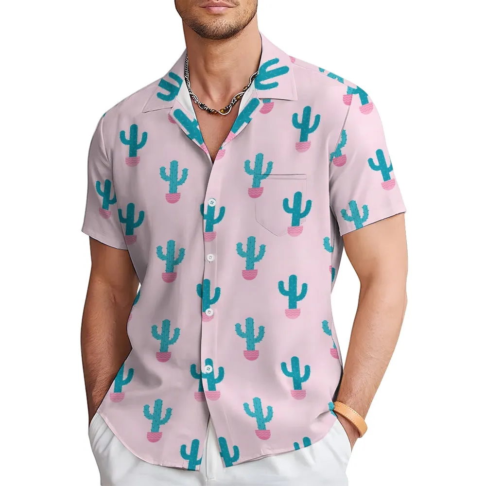 Men's Cactus Pink Casual Short Sleeve Shirt 2402000327