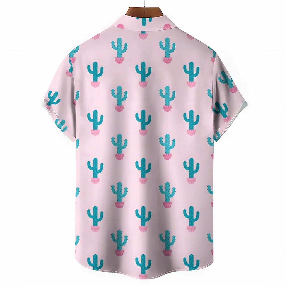 Men's Cactus Pink Casual Short Sleeve Shirt 2402000327