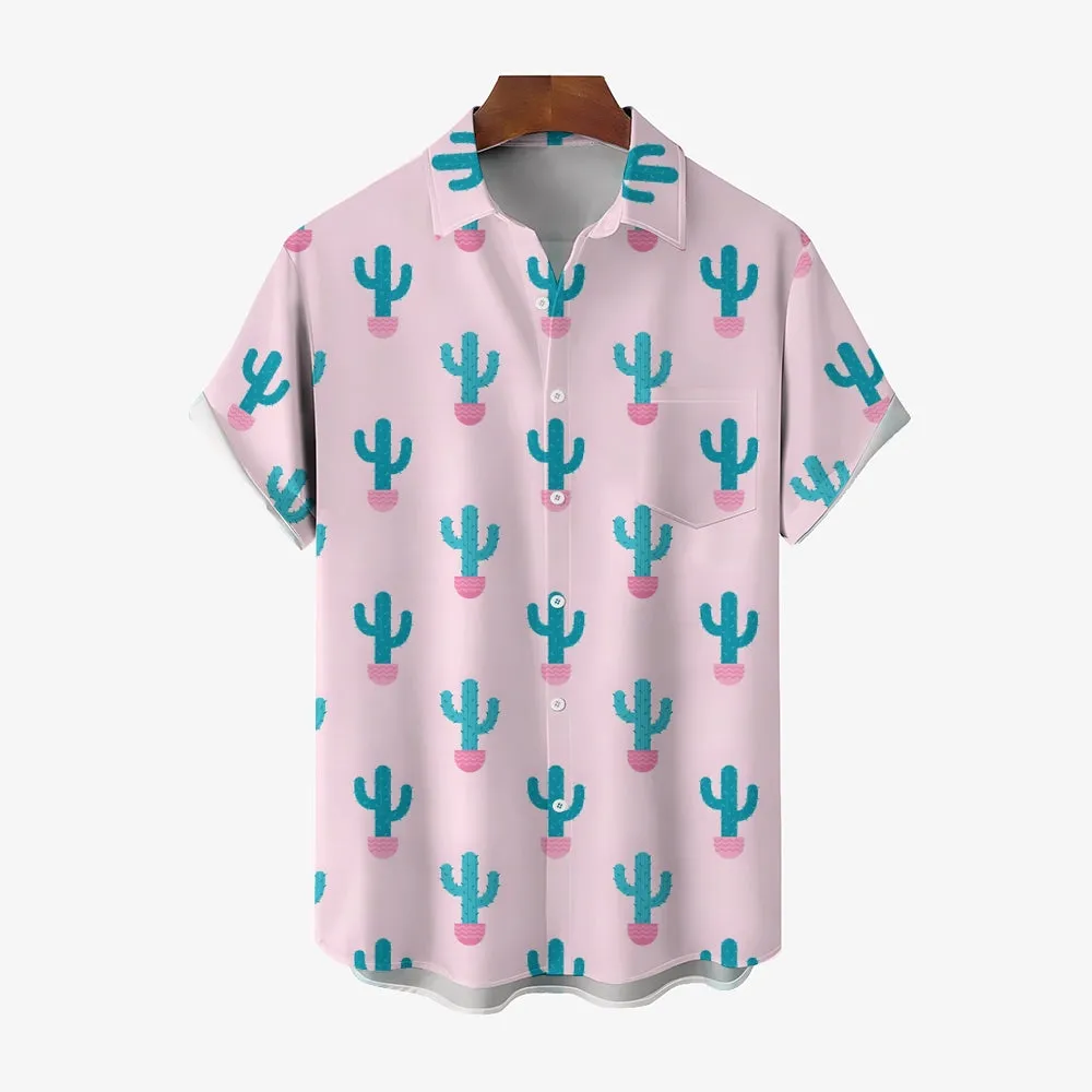 Men's Cactus Pink Casual Short Sleeve Shirt 2402000327