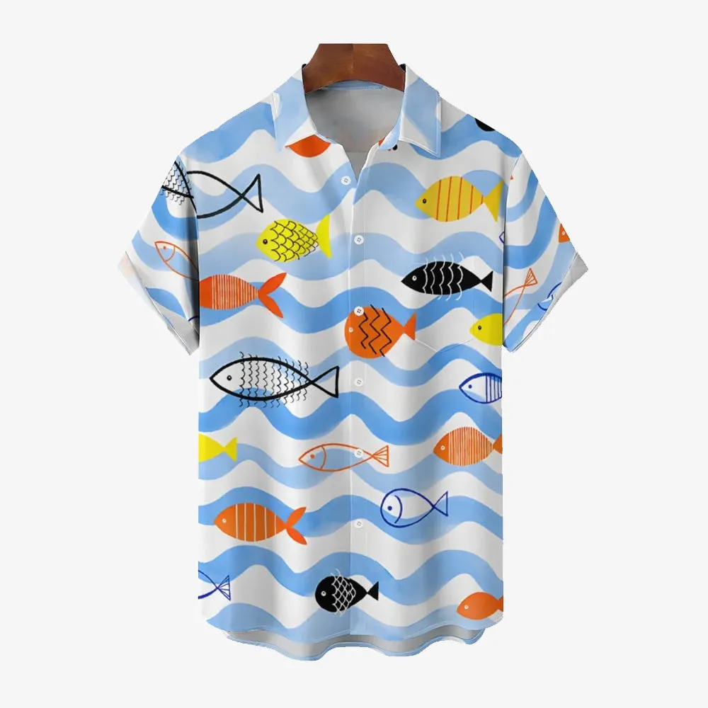 Men's Cartoon Fish Casual Short Sleeve Shirt 2401000135