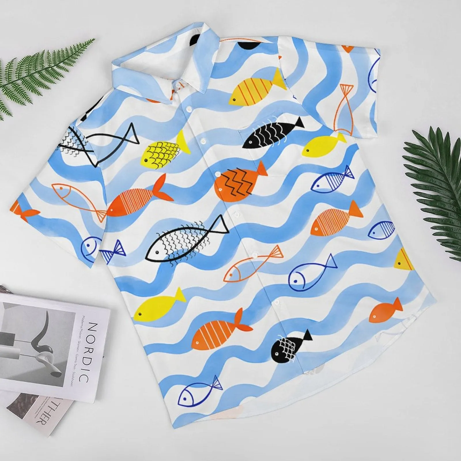 Men's Cartoon Fish Casual Short Sleeve Shirt 2401000135