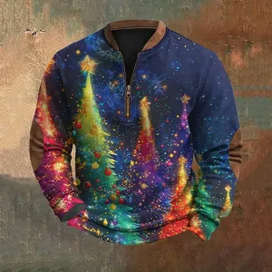 Men's Christmas Trees Art Zip Collar Casual Sweatshirt