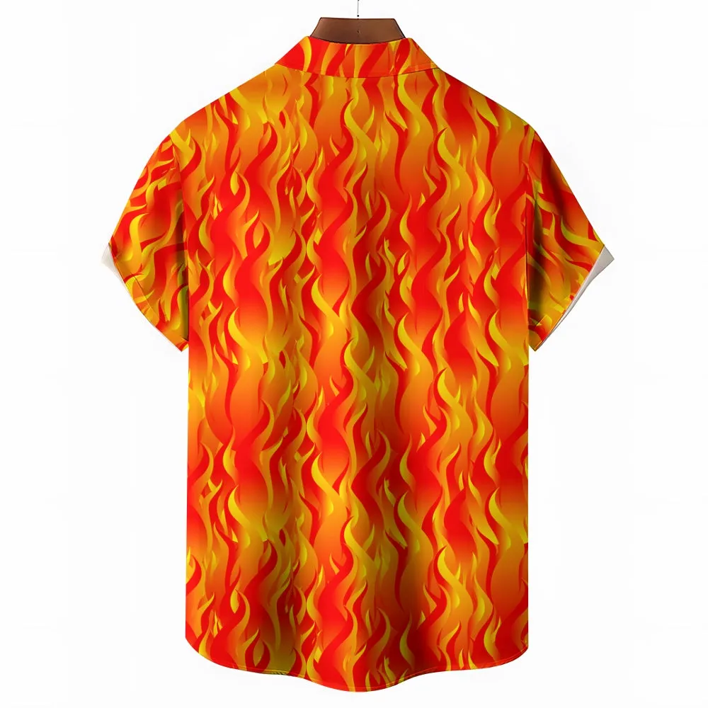 Men's Fashion Casual Flame Print Short Sleeve Shirt 2306105790