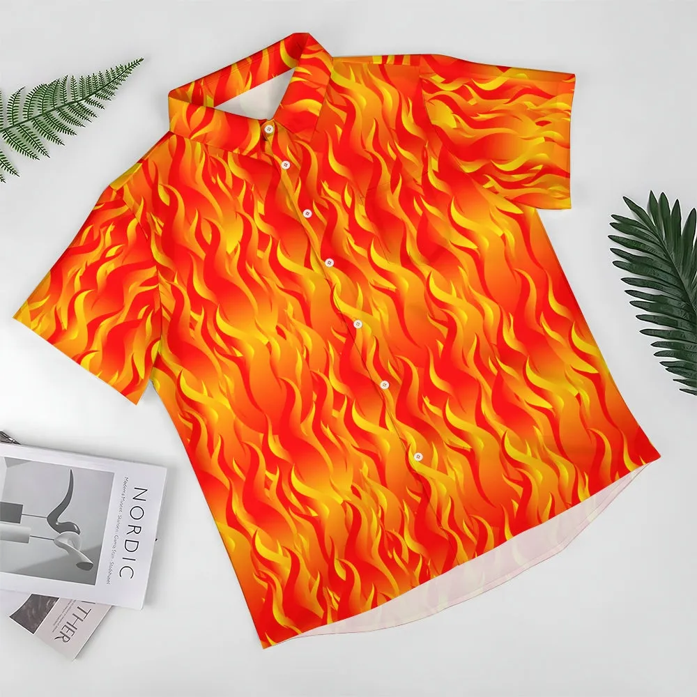 Men's Fashion Casual Flame Print Short Sleeve Shirt 2306105790
