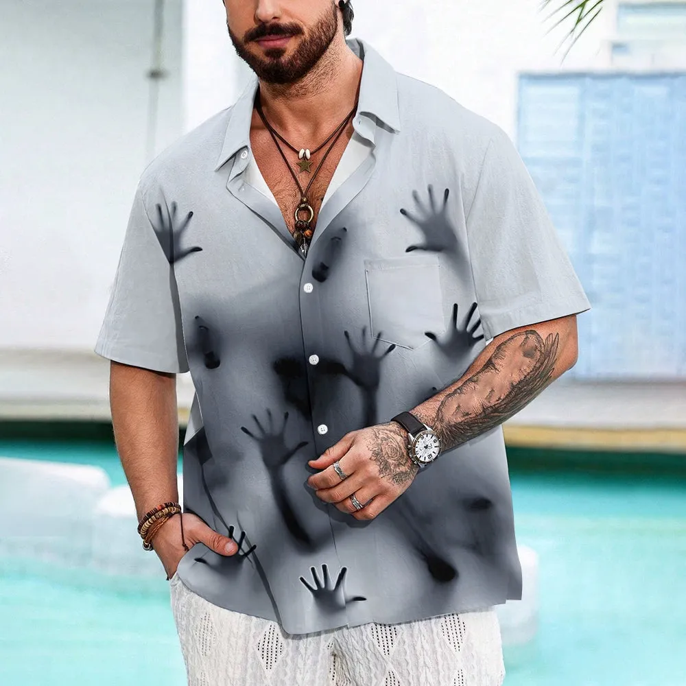 Men's Ghost Print Casual Fashion Short Sleeve Shirt 2307101490