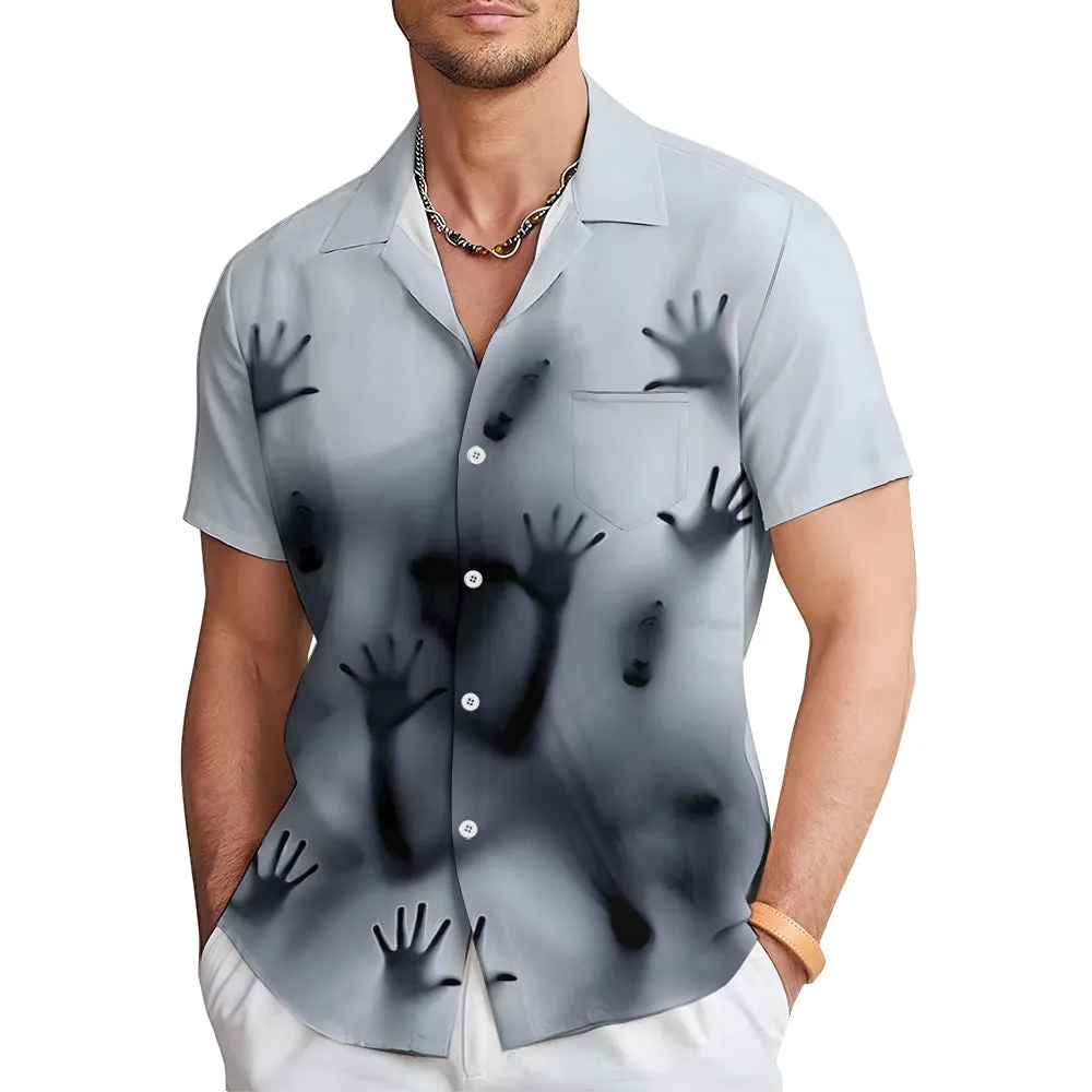 Men's Ghost Print Casual Fashion Short Sleeve Shirt 2307101490