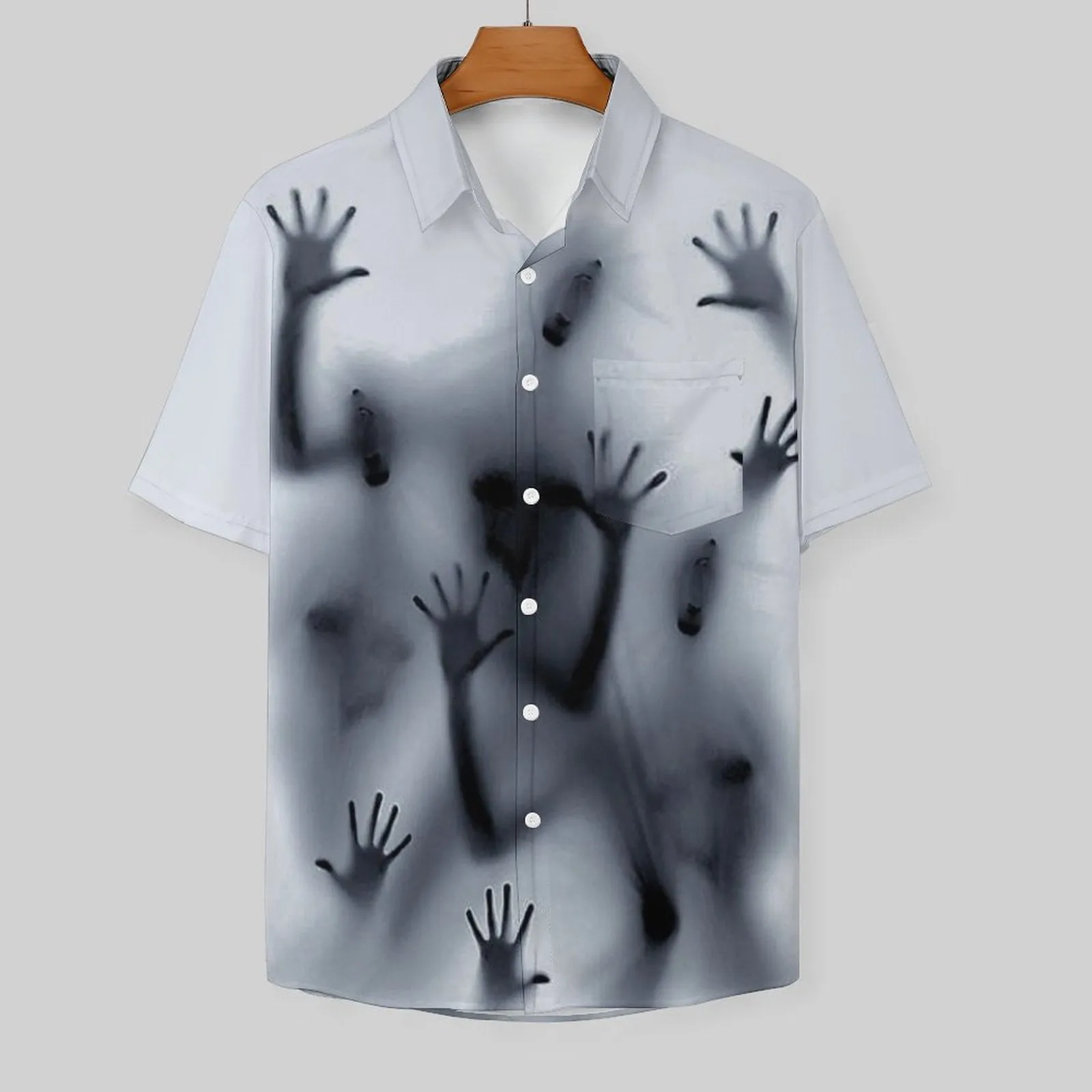 Men's Ghost Print Casual Fashion Short Sleeve Shirt 2307101490